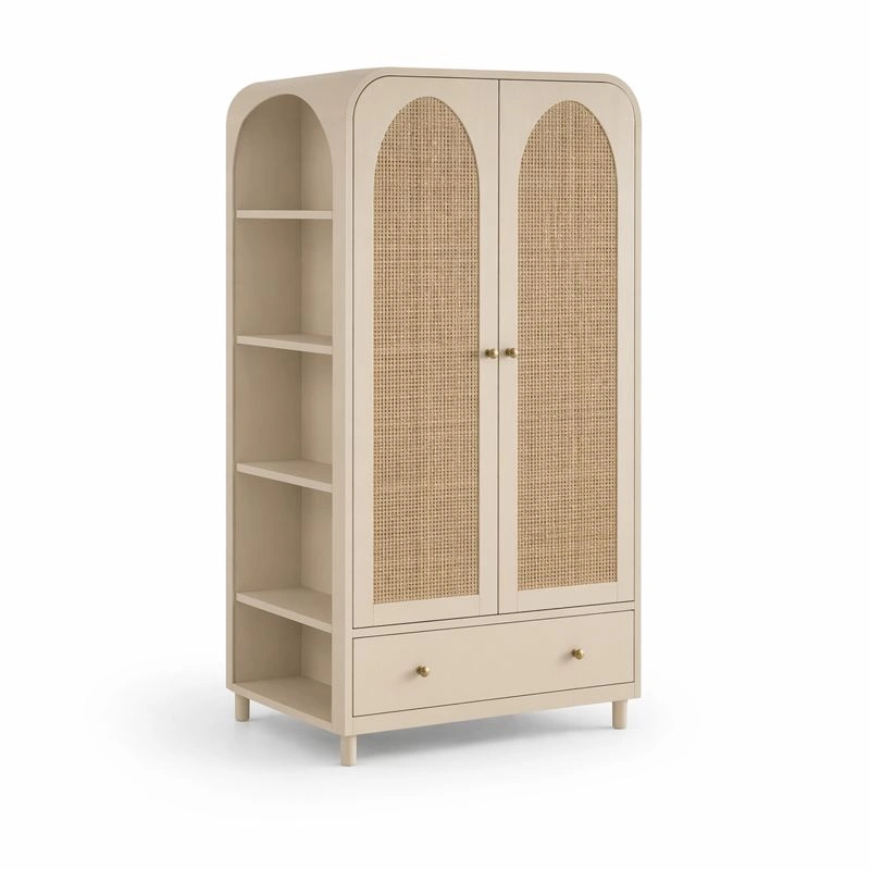 Armario beige con estanteria lateral y ratan-selviao